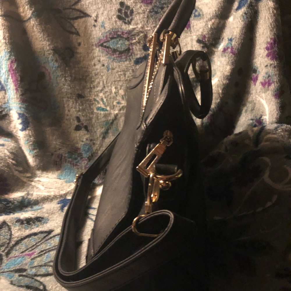 EUC Black Jewrled with Gold Hardware Handbag. - Picture 4 of 5